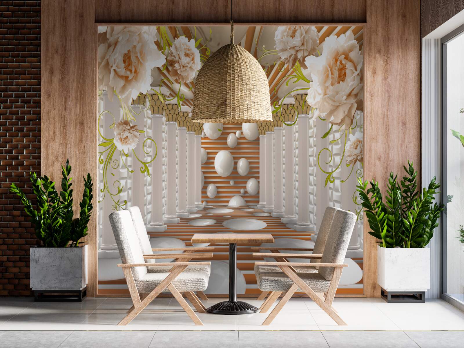 Fotobehang stenen bogen in de vorm van bloemen en figuren vormen een tunnel