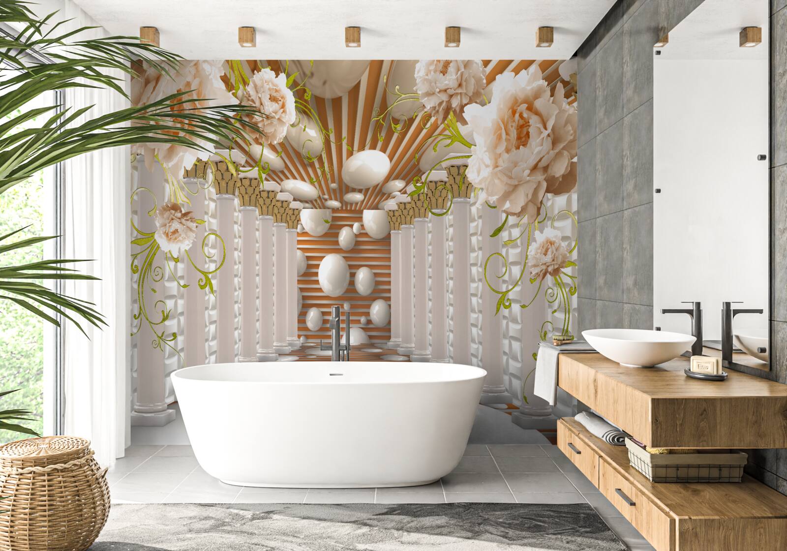 Fotobehang stenen bogen in de vorm van bloemen en figuren vormen een tunnel