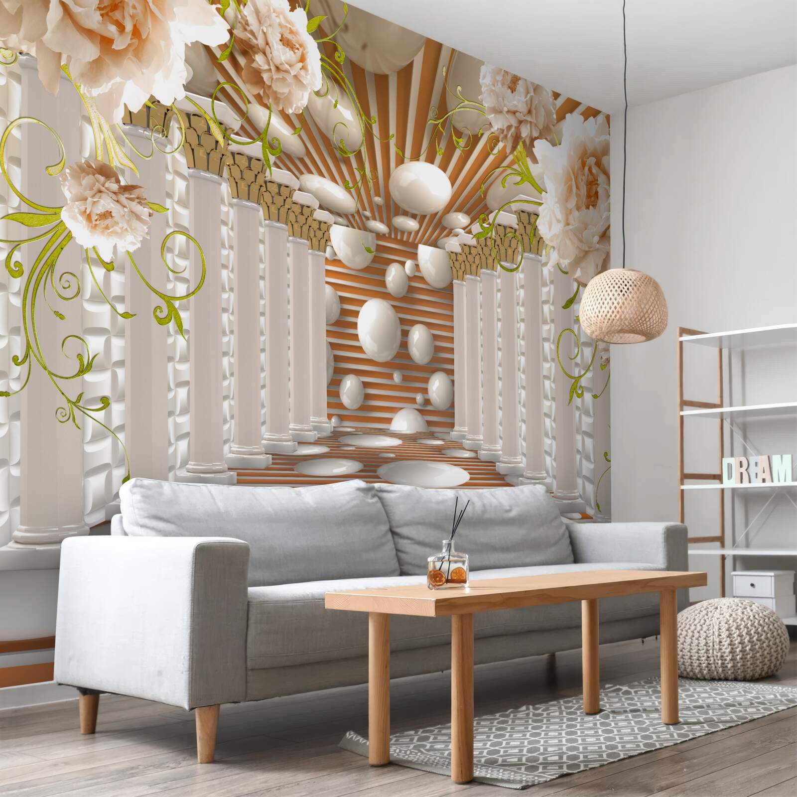 Fotobehang stenen bogen in de vorm van bloemen en figuren vormen een tunnel