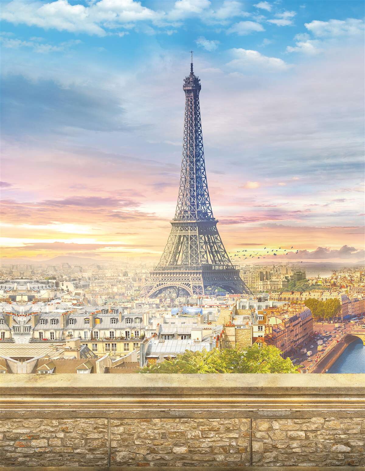 Fotobehang prachtig uitzicht op de eiffeltoren en de skyline van de stad