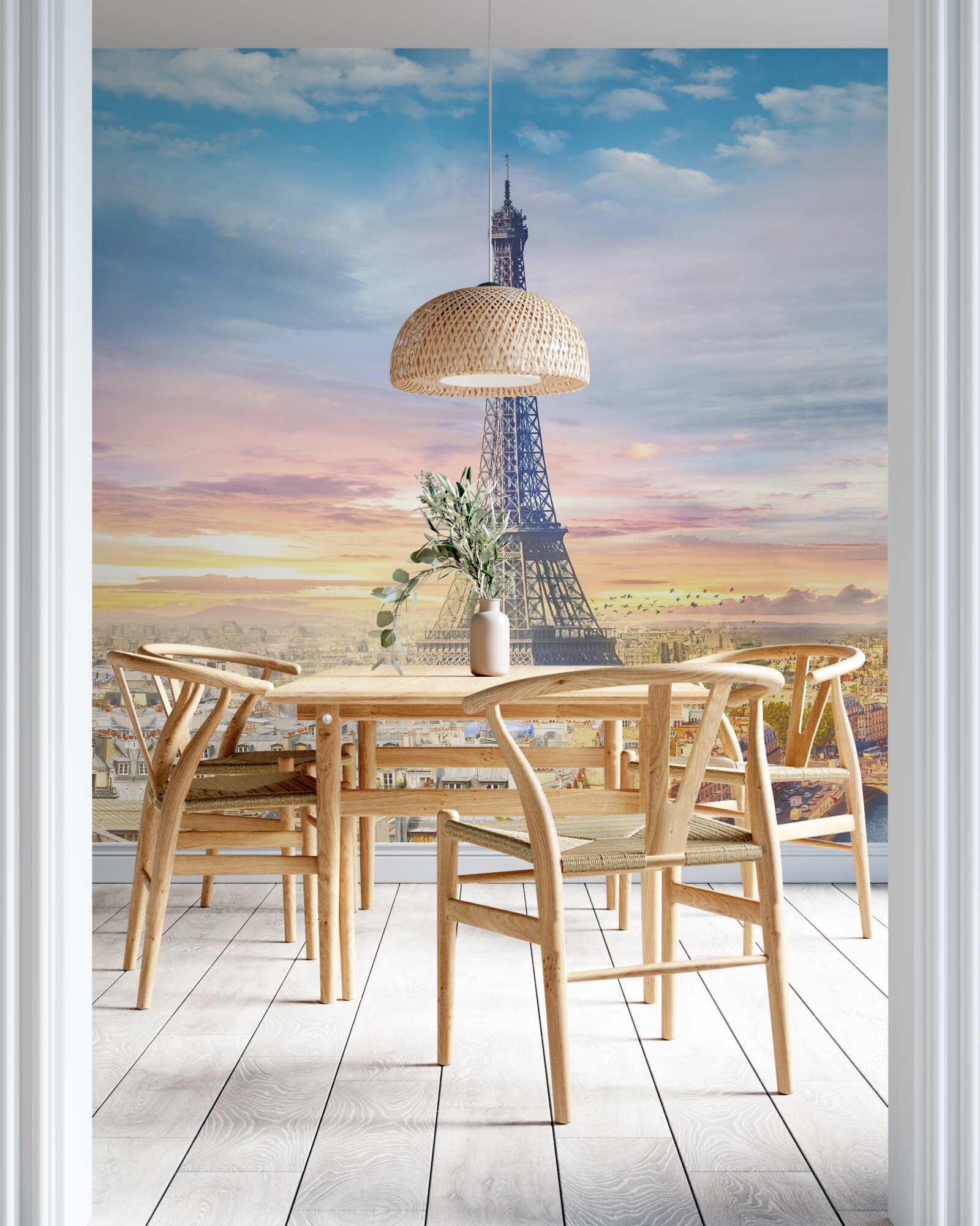 Fotobehang prachtig uitzicht op de eiffeltoren en de skyline van de stad