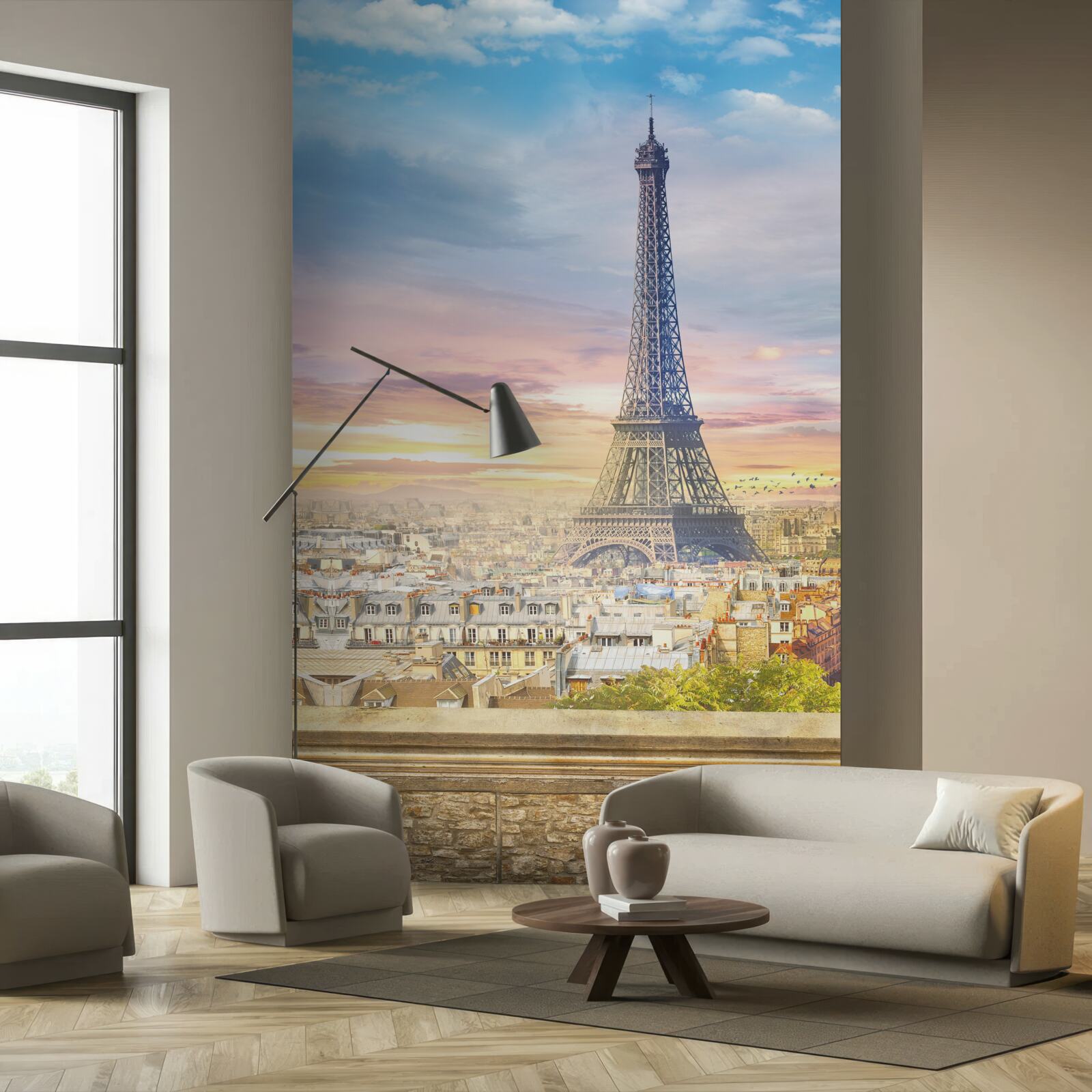 Fotobehang prachtig uitzicht op de eiffeltoren en de skyline van de stad