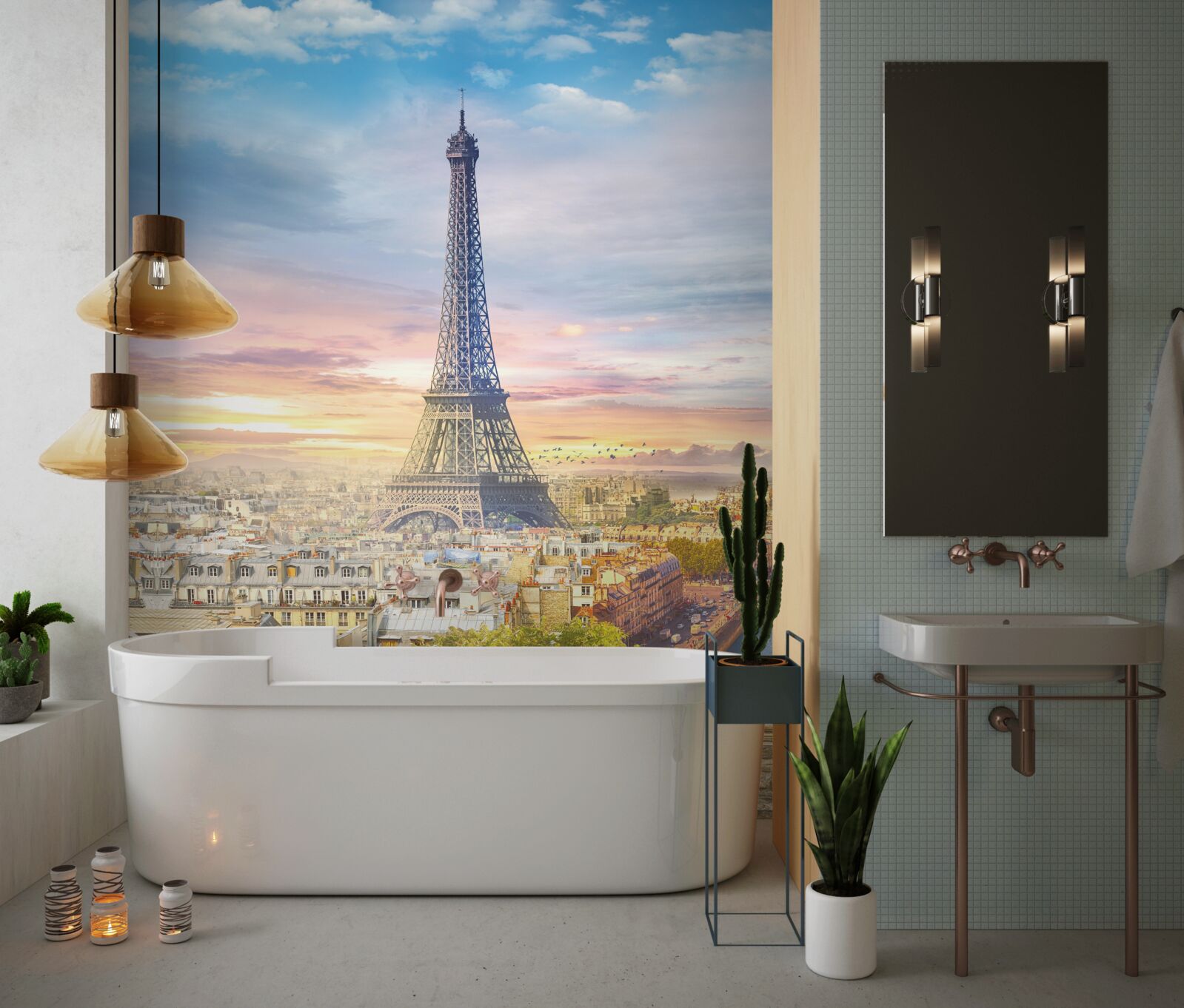 Fotobehang prachtig uitzicht op de eiffeltoren en de skyline van de stad