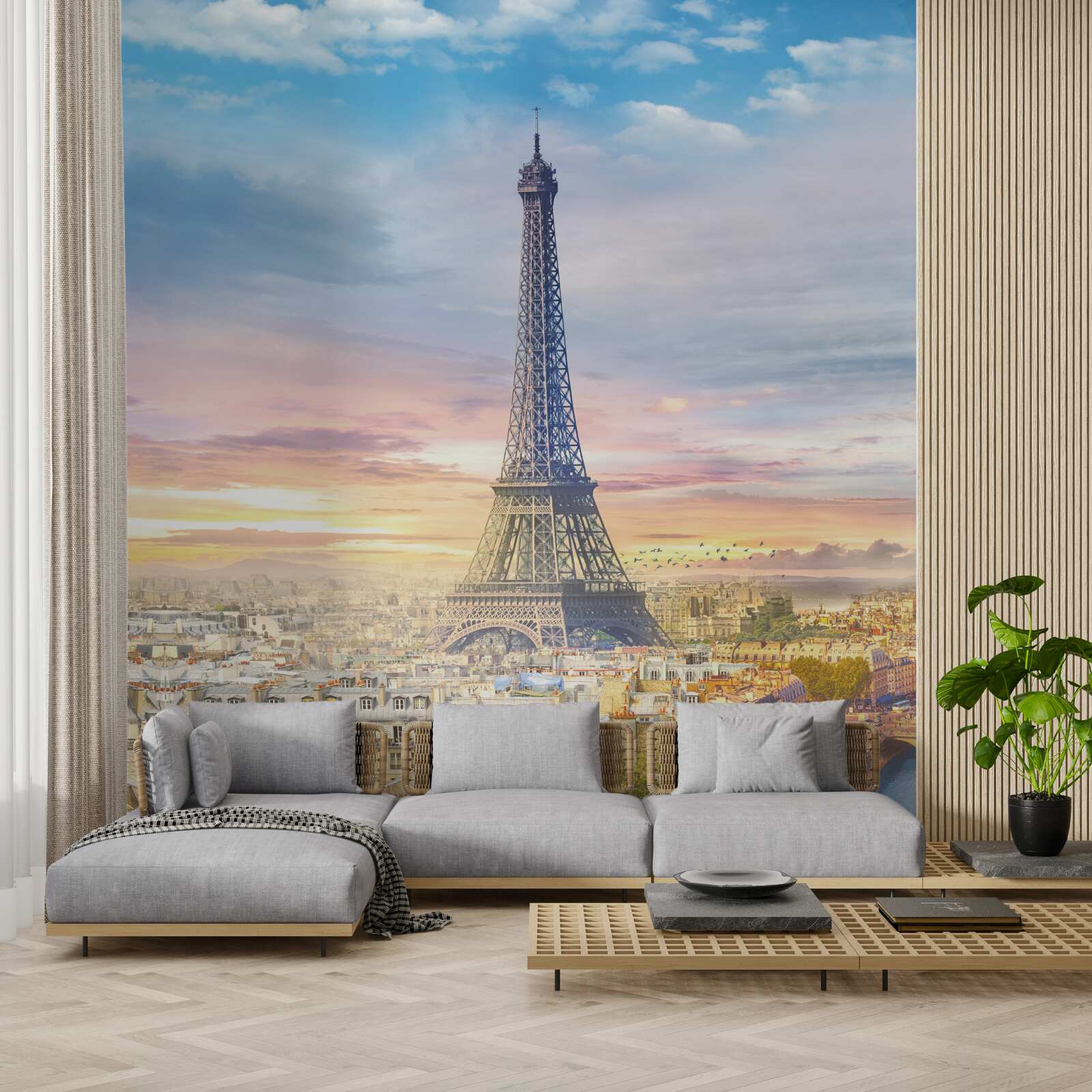 Fotobehang prachtig uitzicht op de eiffeltoren en de skyline van de stad