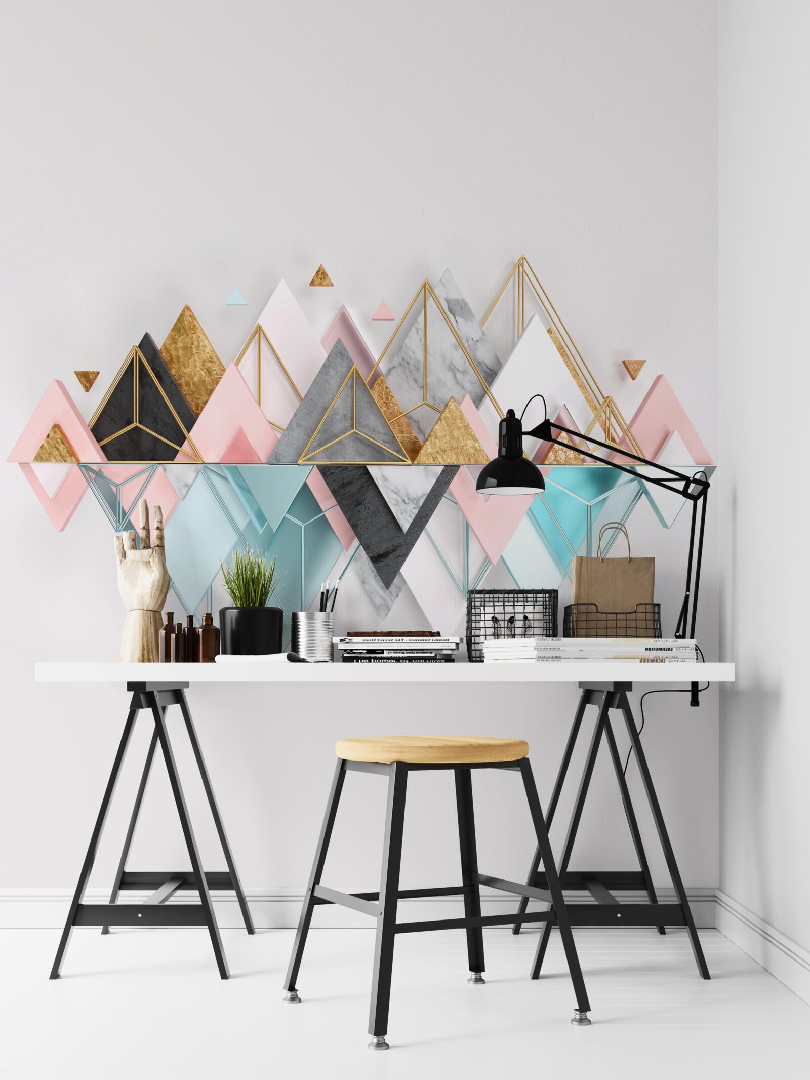 Fotobehang naaldbos, weergegeven als driehoeken