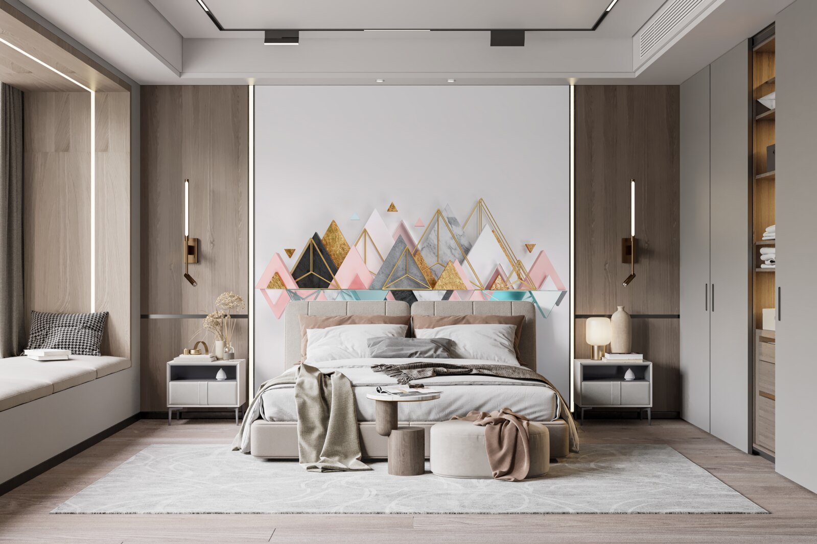 Fotobehang naaldbos, weergegeven als driehoeken