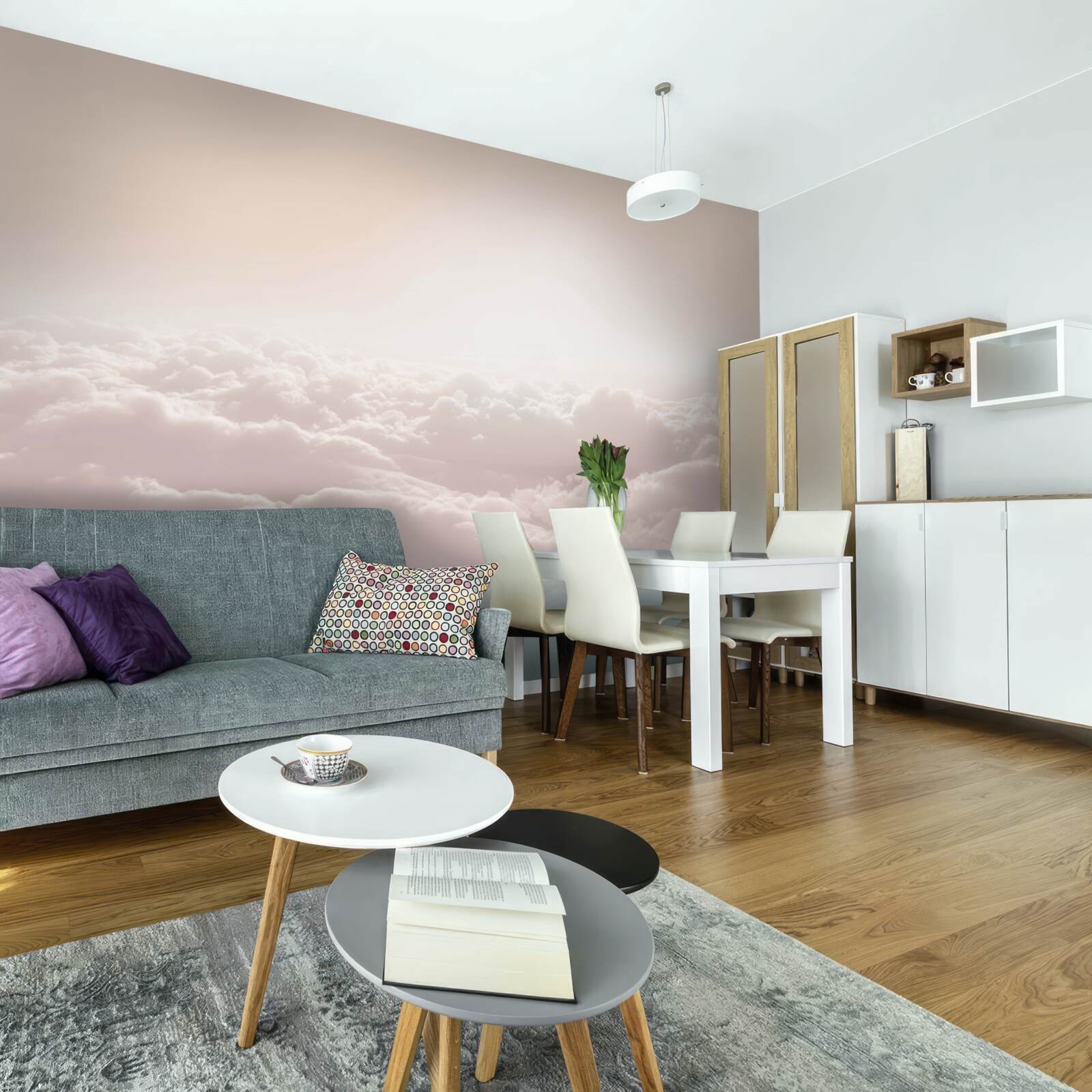 Fotobehang pluizige wolken en zonneschijn