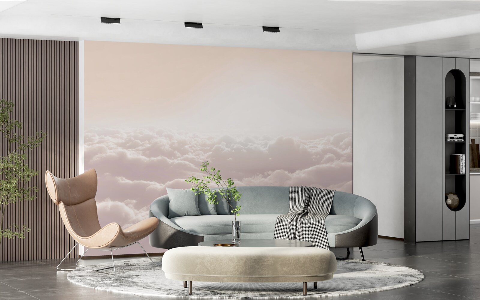 Fotobehang pluizige wolken en zonneschijn