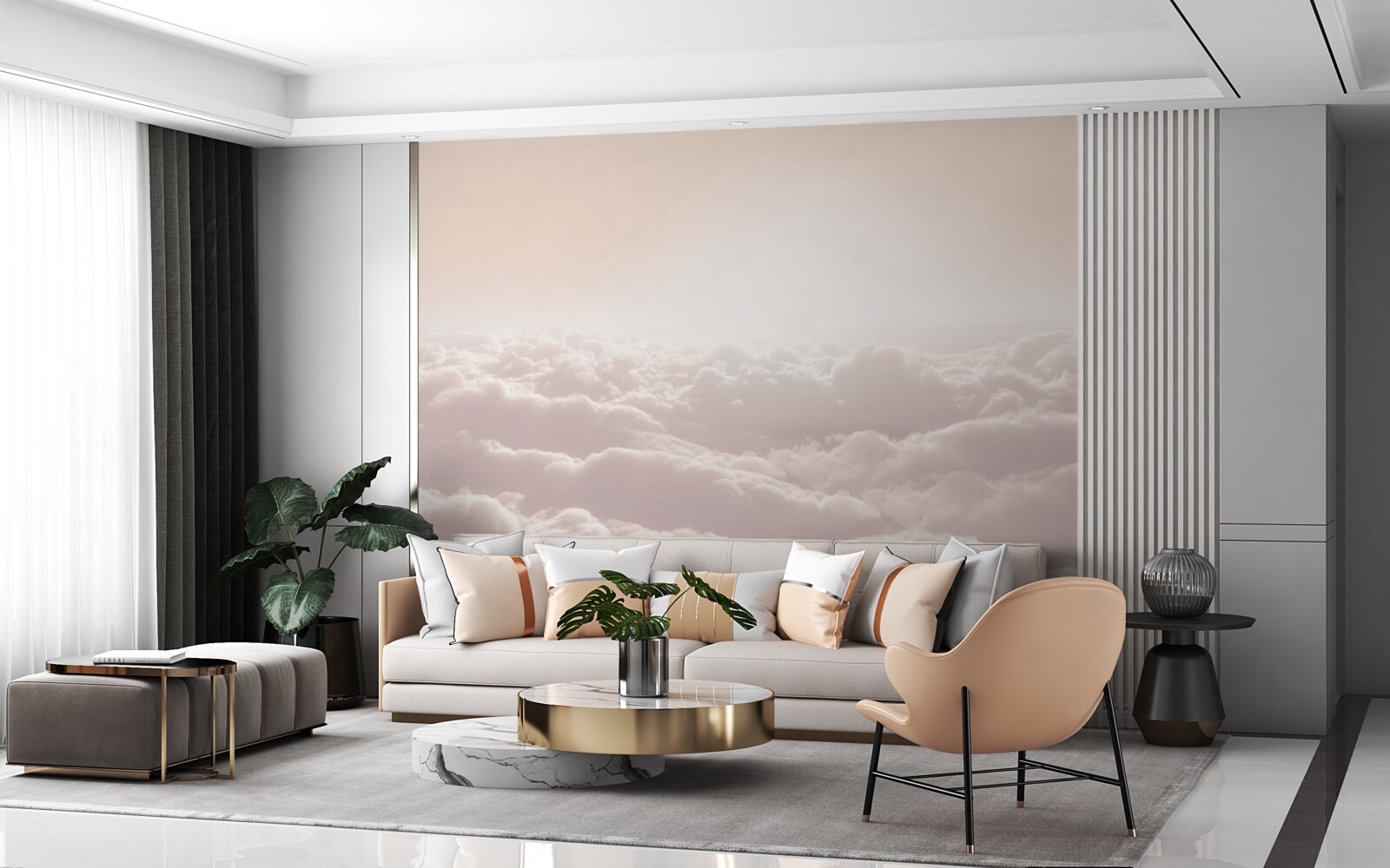 Fotobehang pluizige wolken en zonneschijn