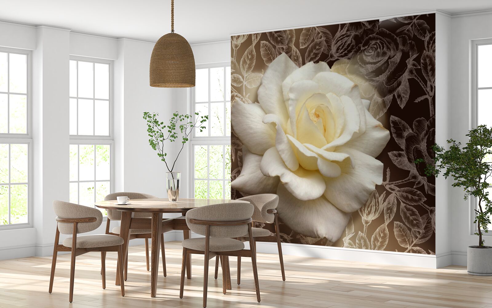 Fotobehang prachtige sneeuwwitte rozenbloem