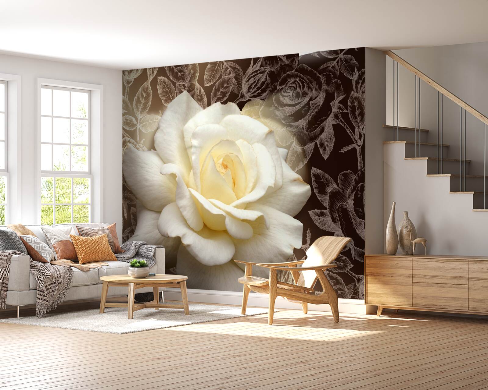 Fotobehang prachtige sneeuwwitte rozenbloem