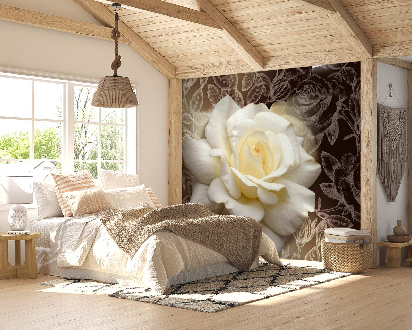 Fotobehang prachtige sneeuwwitte rozenbloem