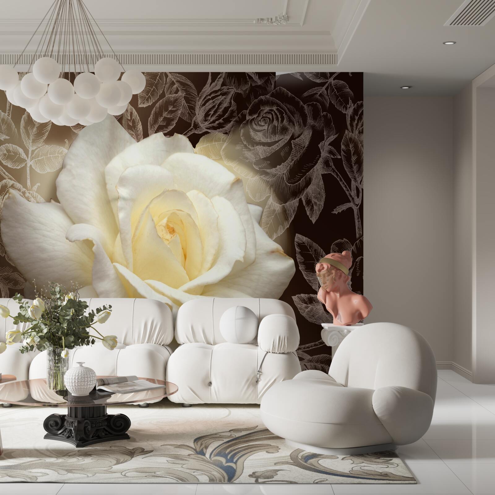 Fotobehang prachtige sneeuwwitte rozenbloem