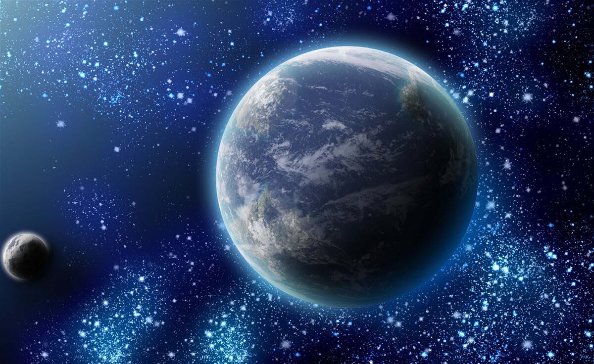 Fotobehang planeet aarde en haar nabije lichtruimte