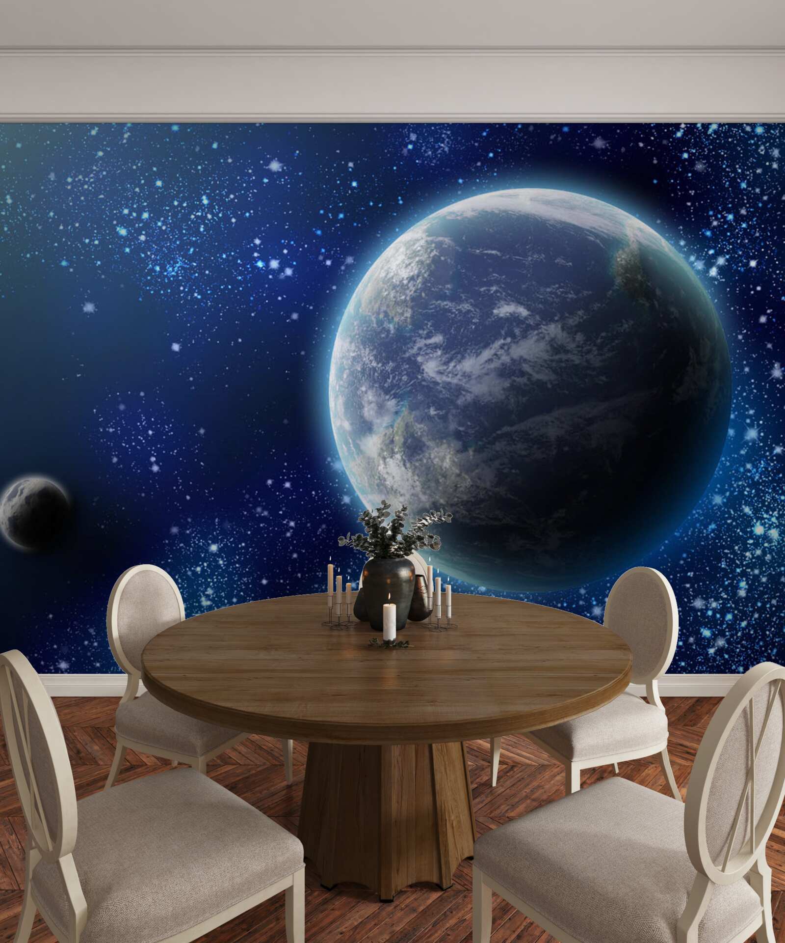 Fotobehang planeet aarde en haar nabije lichtruimte