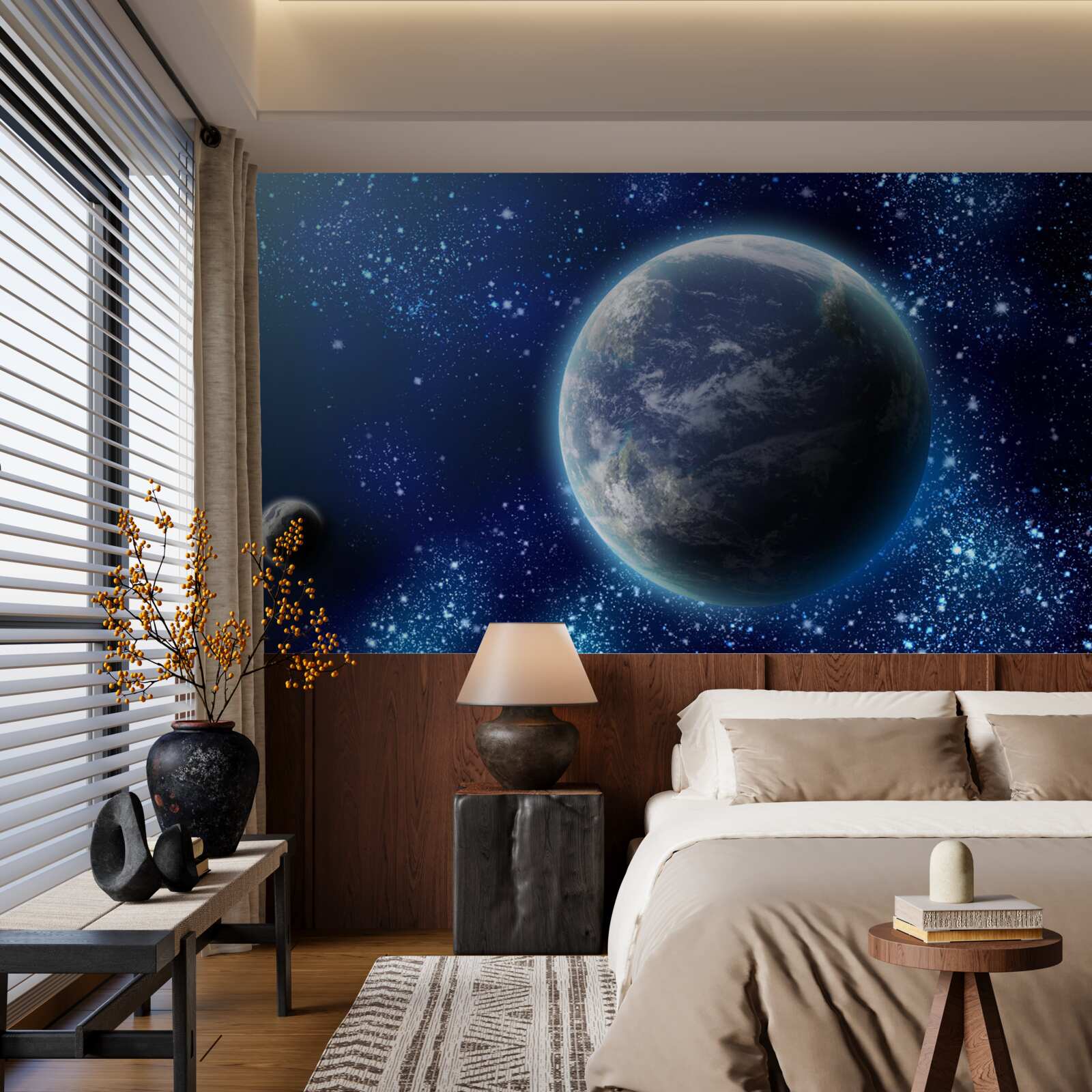 Fotobehang planeet aarde en haar nabije lichtruimte