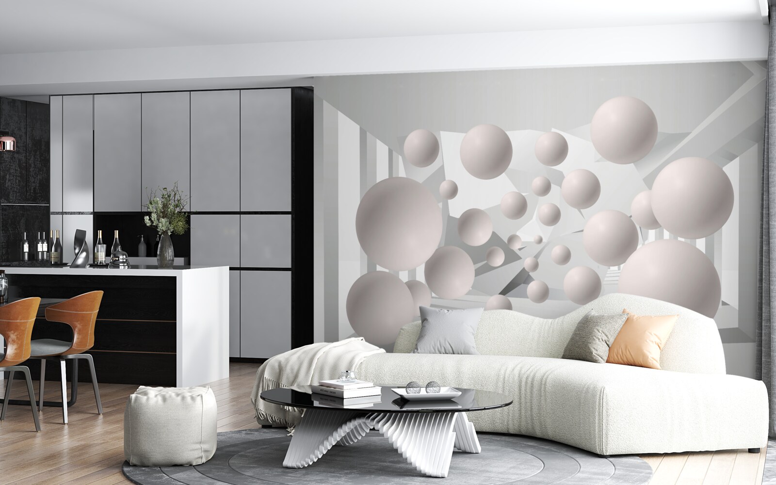 Fotobehang luchtige licht crèmekleurige balletjes