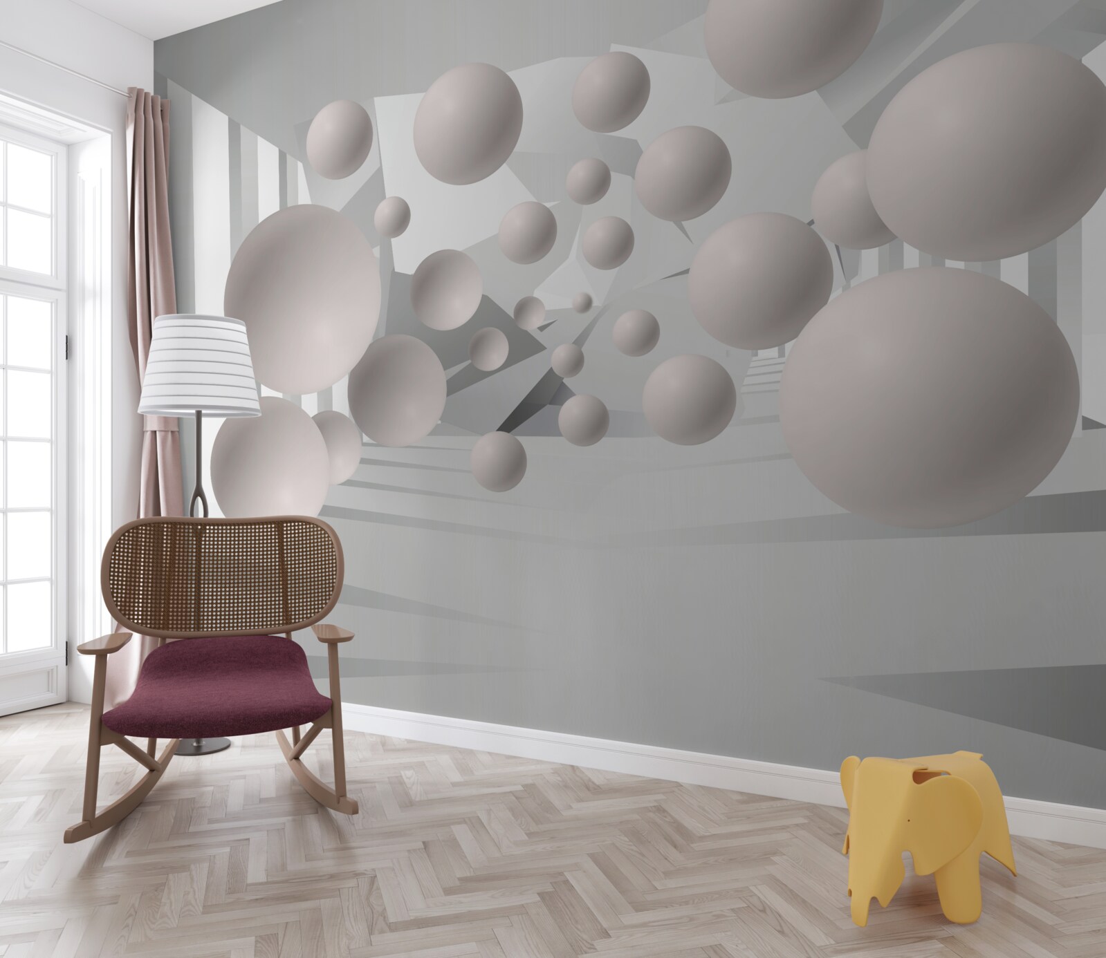 Fotobehang luchtige licht crèmekleurige balletjes