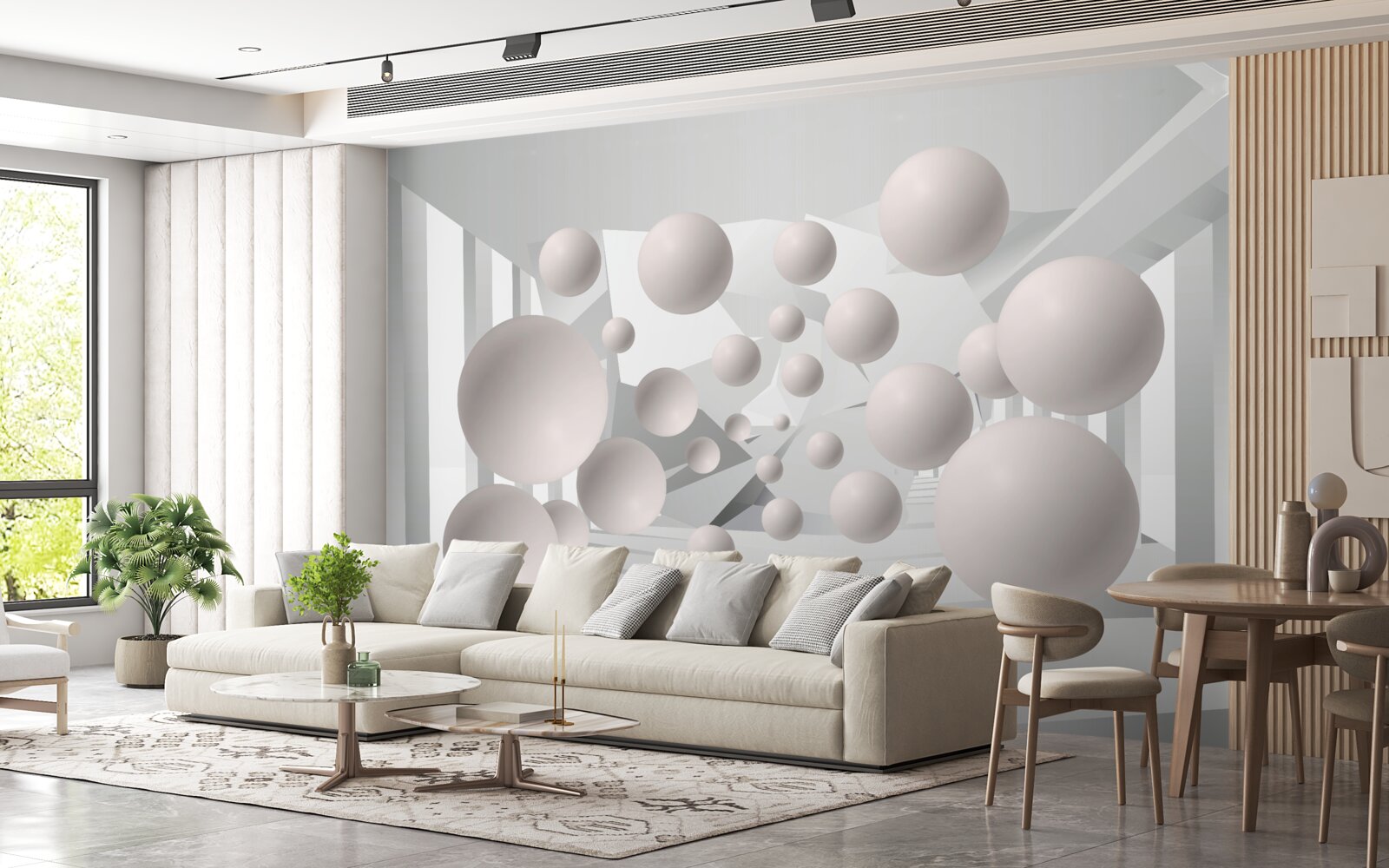Fotobehang luchtige licht crèmekleurige balletjes
