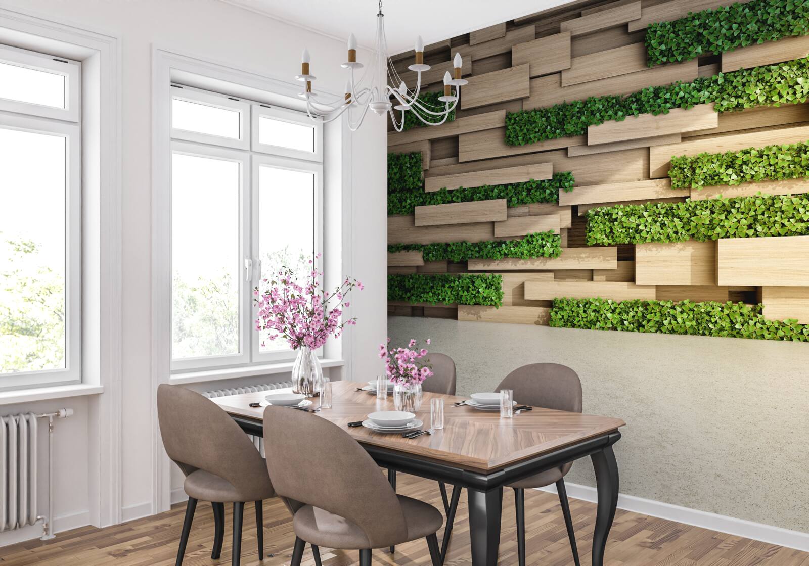 Fotobehang groen mos en stenen muur