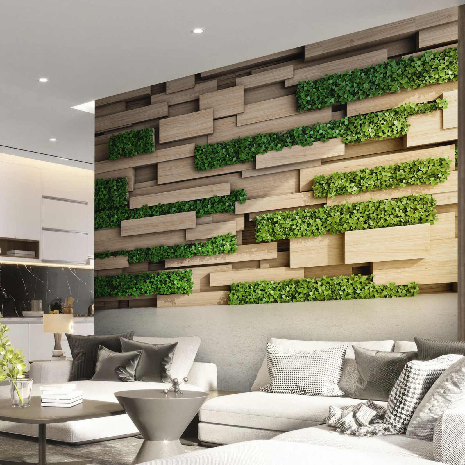 Fotobehang groen mos en stenen muur