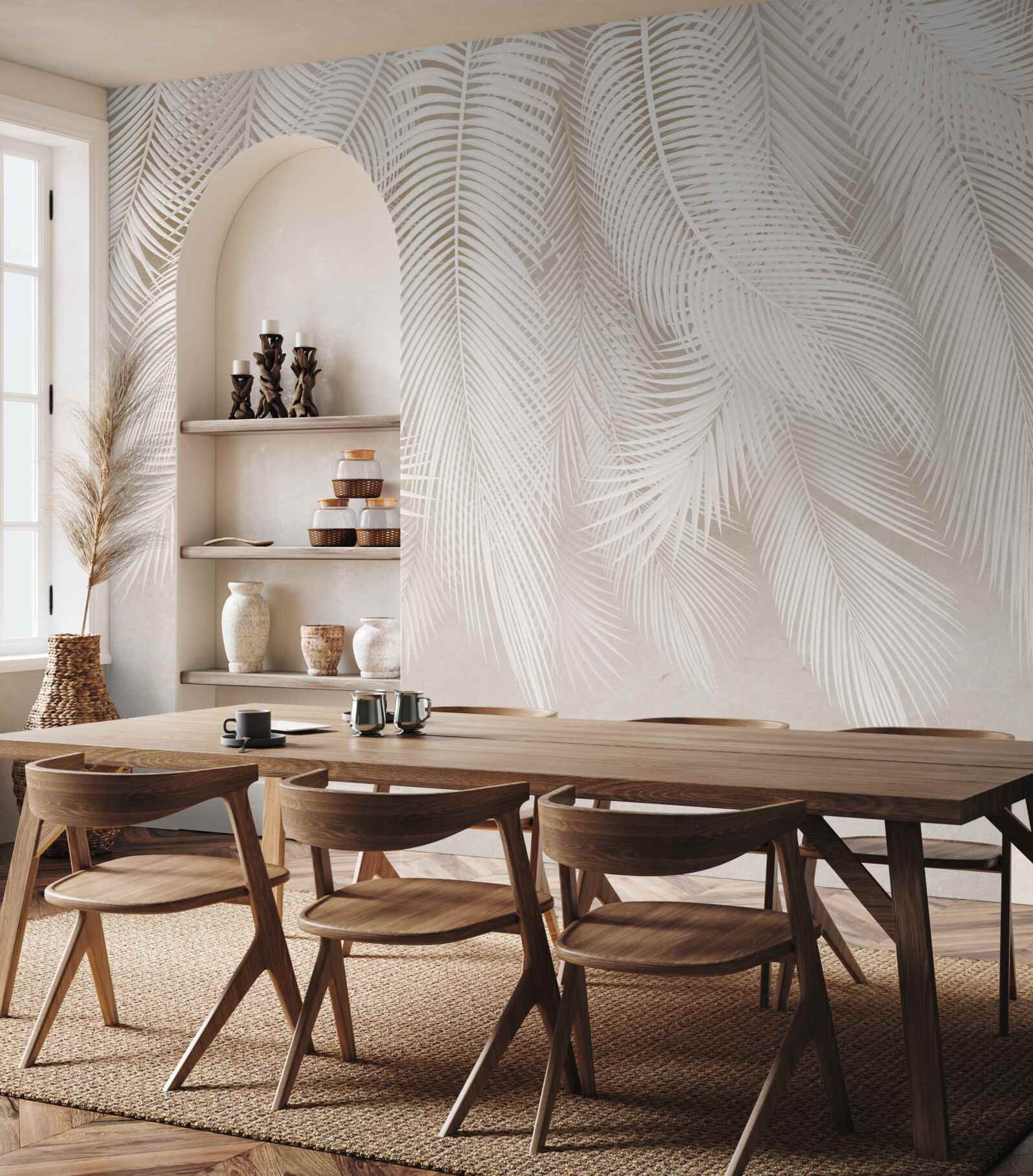 Fotobehang heldere varens tegen een achtergrond van lichte tinten