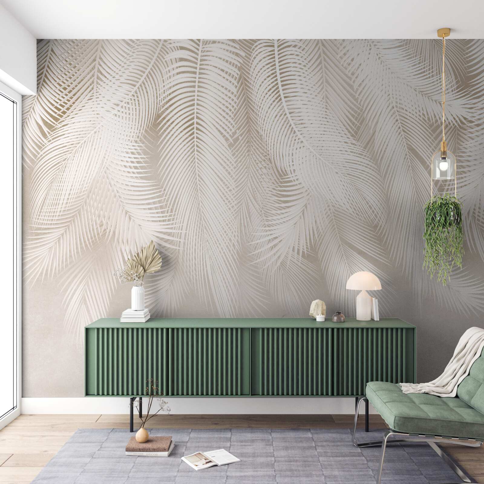 Fotobehang heldere varens tegen een achtergrond van lichte tinten