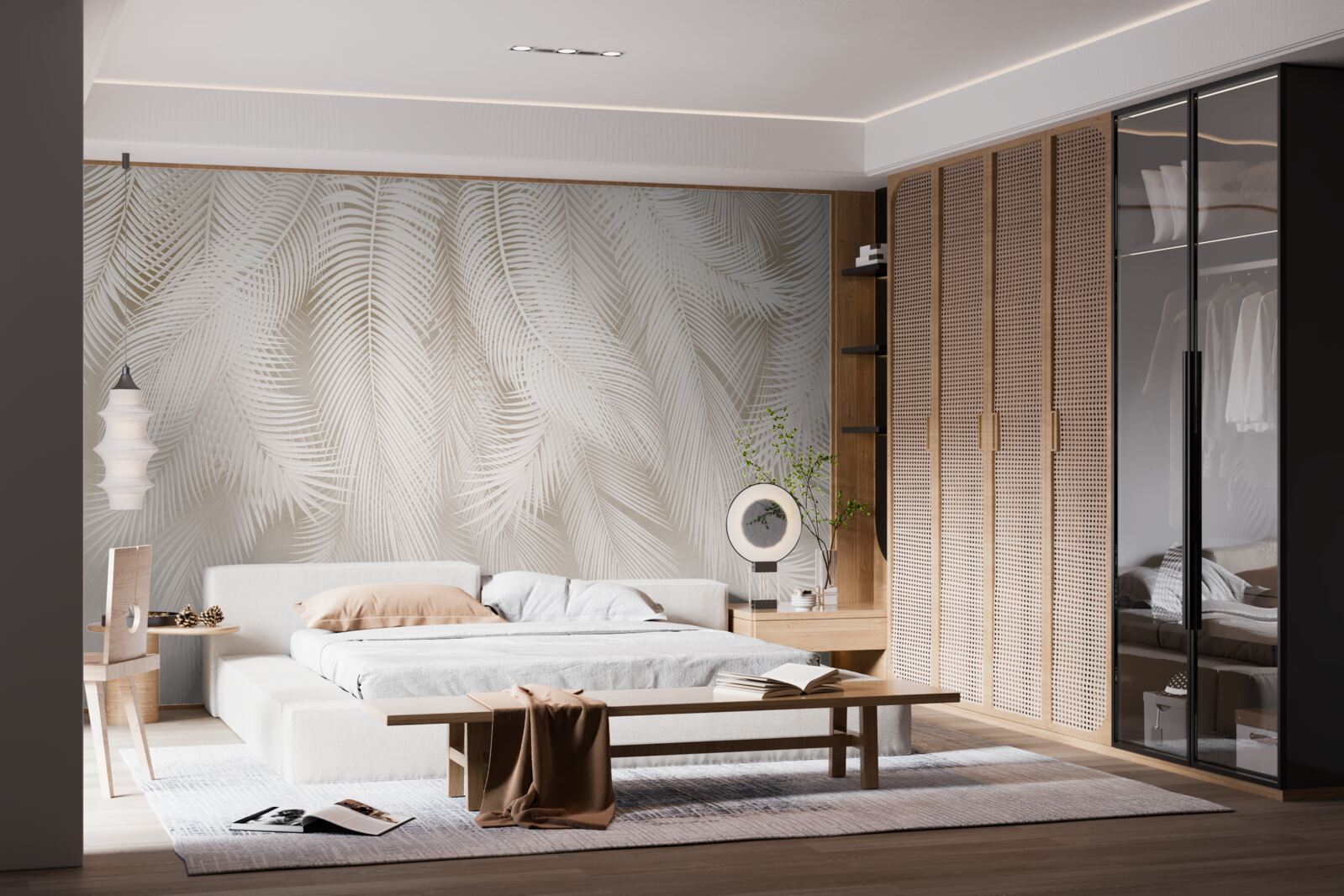 Fotobehang heldere varens tegen een achtergrond van lichte tinten