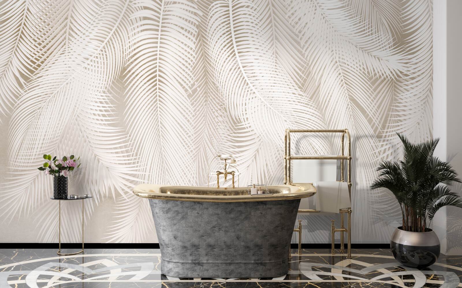 Fotobehang heldere varens tegen een achtergrond van lichte tinten