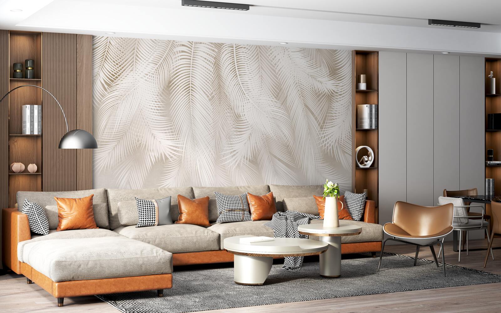 Fotobehang heldere varens tegen een achtergrond van lichte tinten