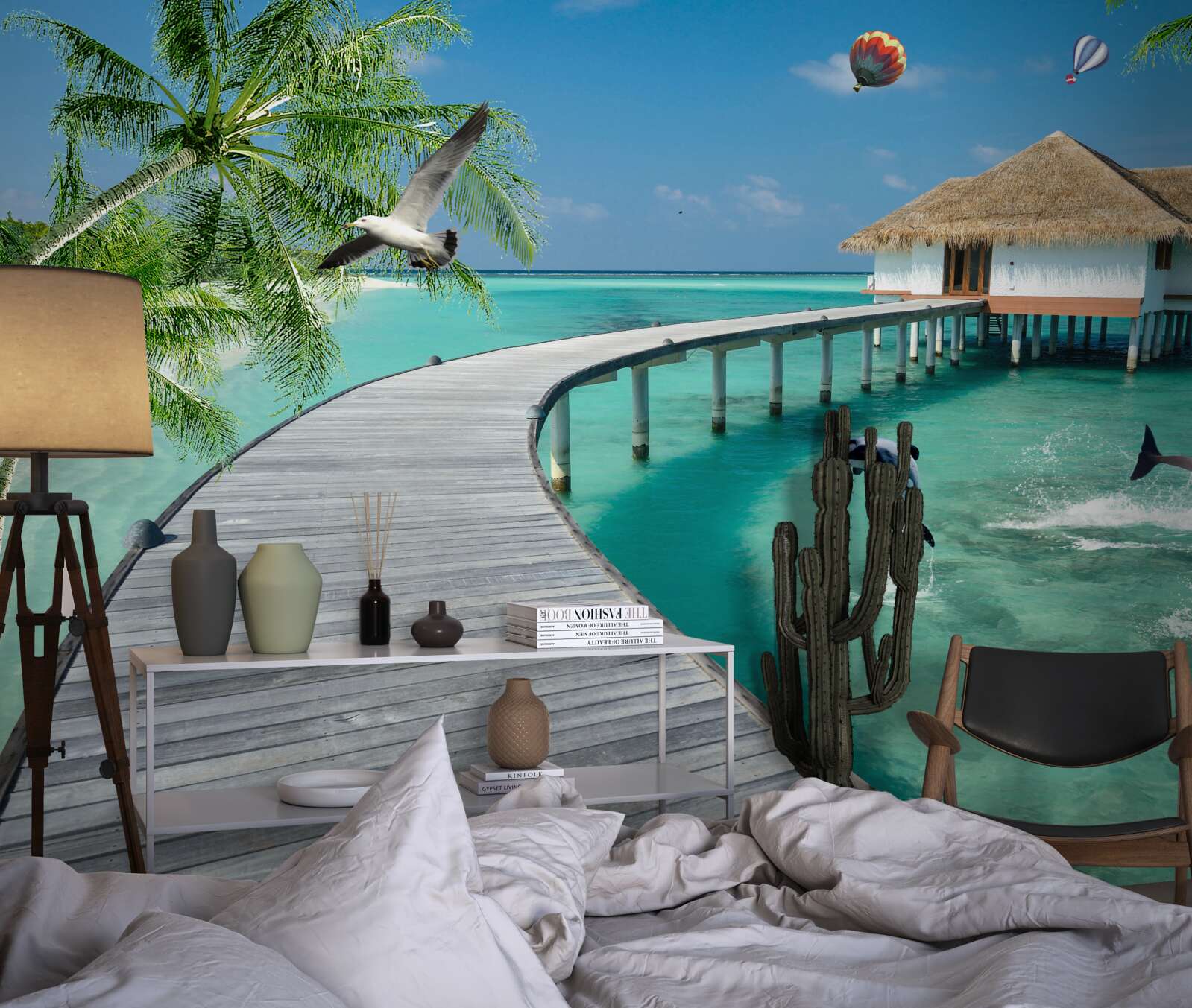 Fotobehang houten brug over hemelse wateren