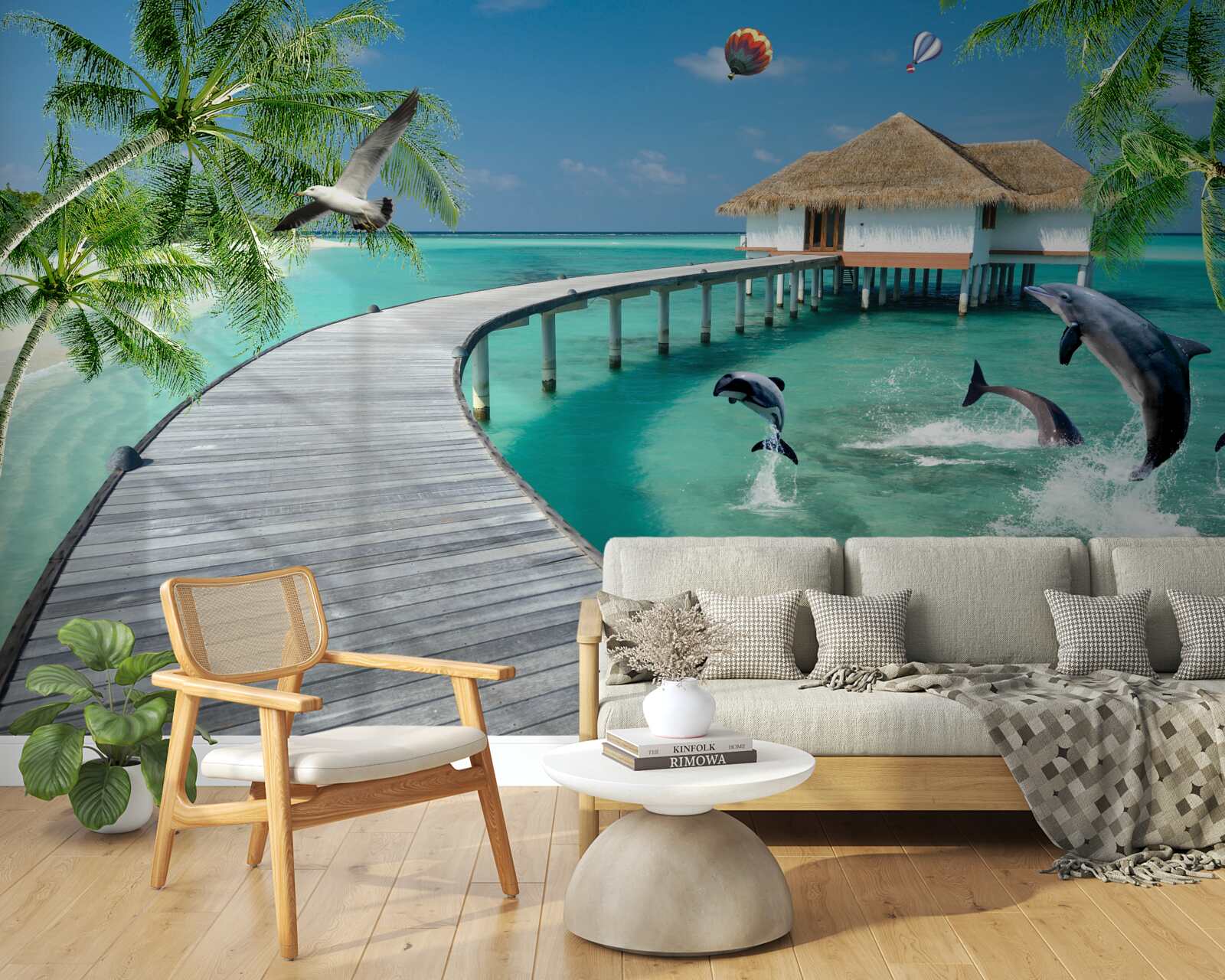 Fotobehang houten brug over hemelse wateren