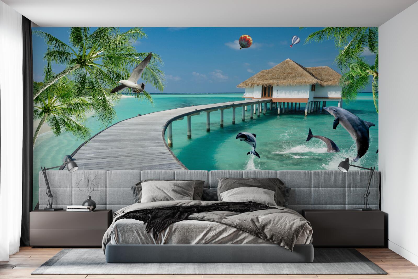 Fotobehang houten brug over hemelse wateren