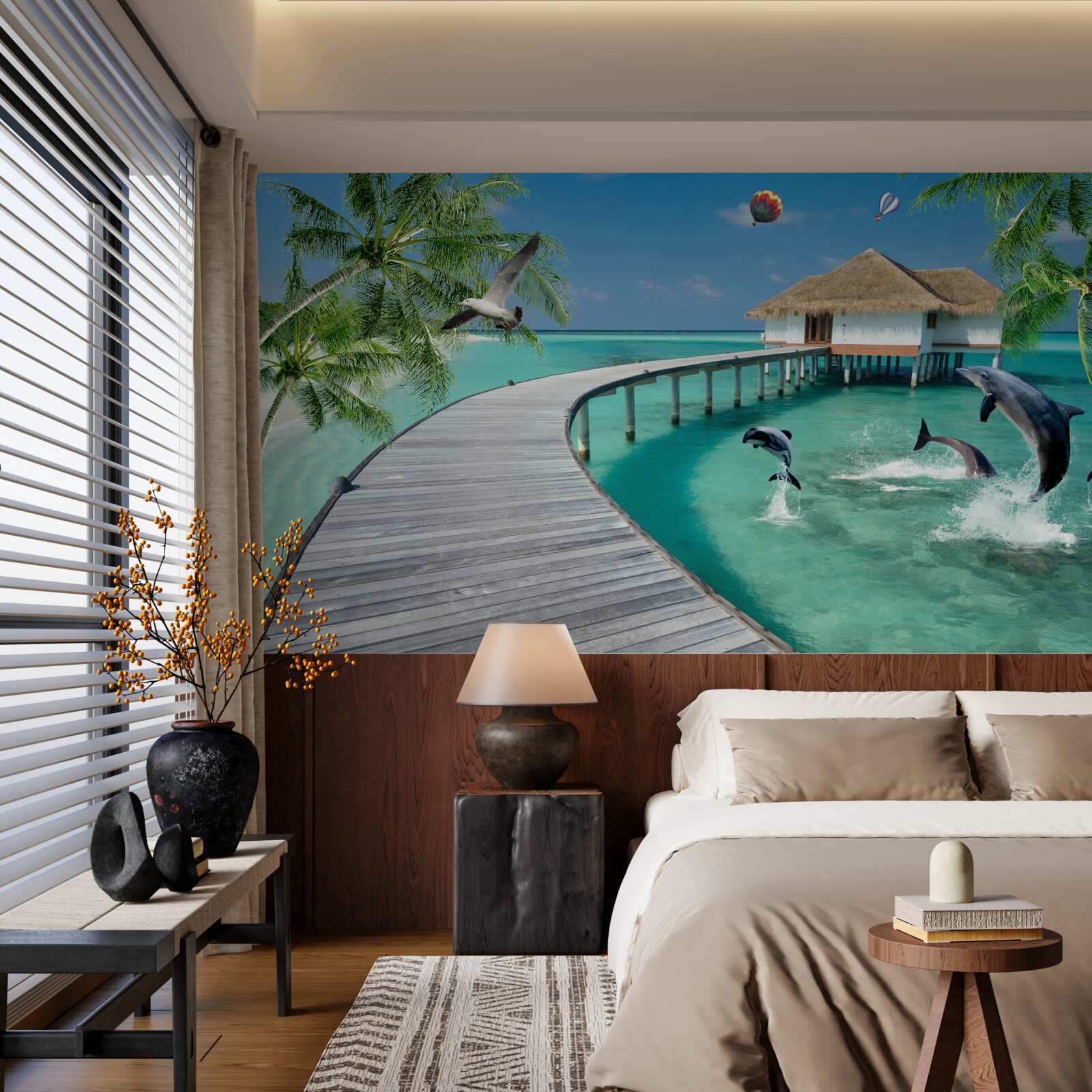 Fotobehang houten brug over hemelse wateren