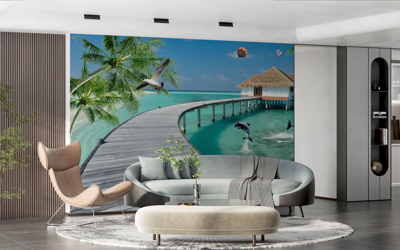 Fotobehang houten brug over hemelse wateren