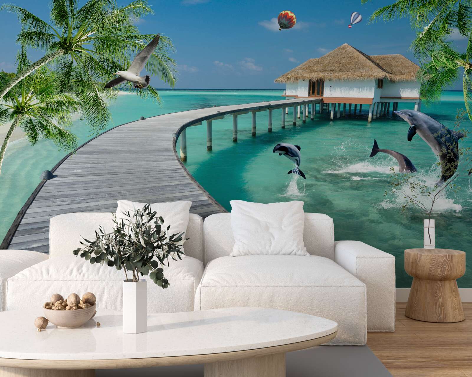 Fotobehang houten brug over hemelse wateren