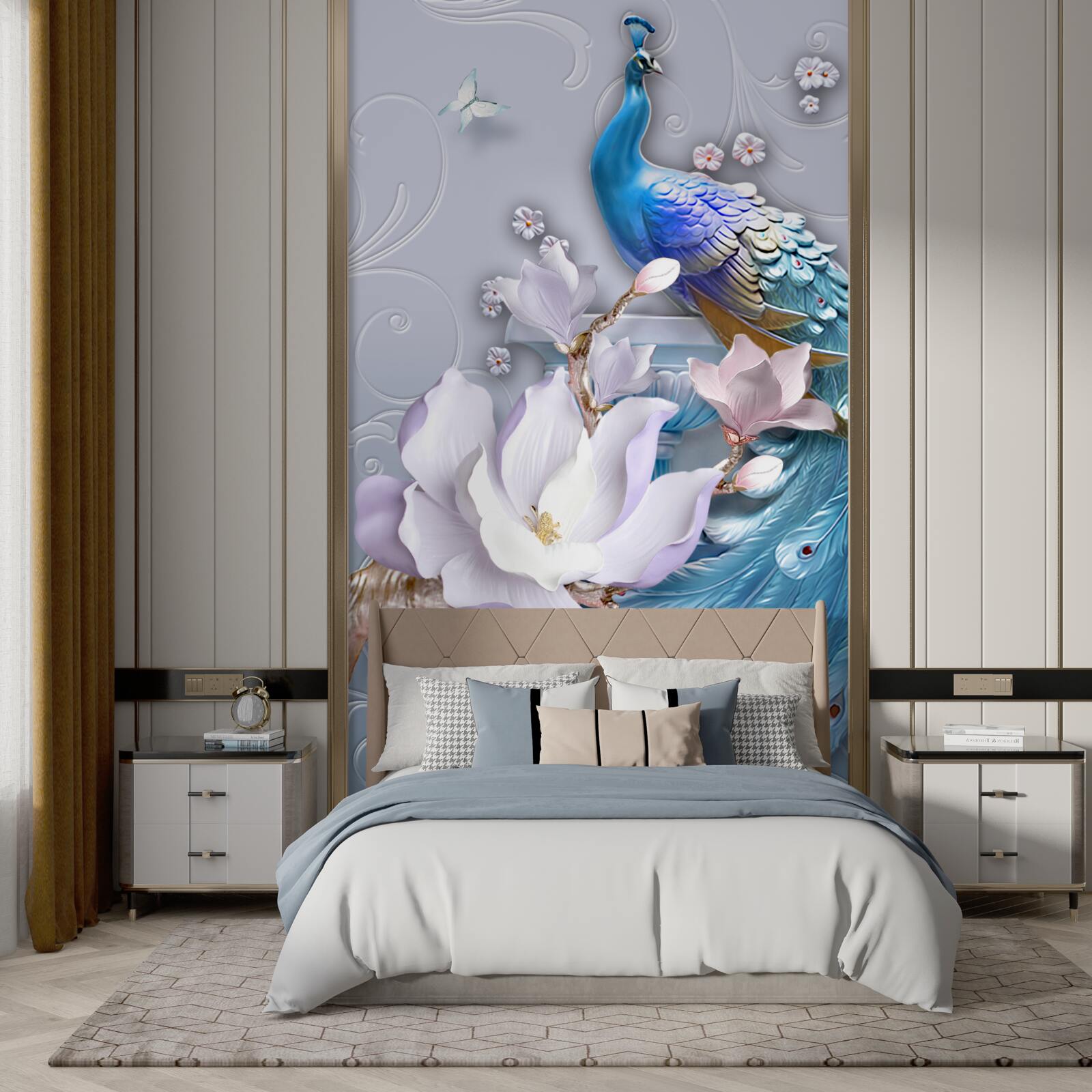 Fotobehang prachtige pauw met een borstelige staart geschilderd in heldere tinten