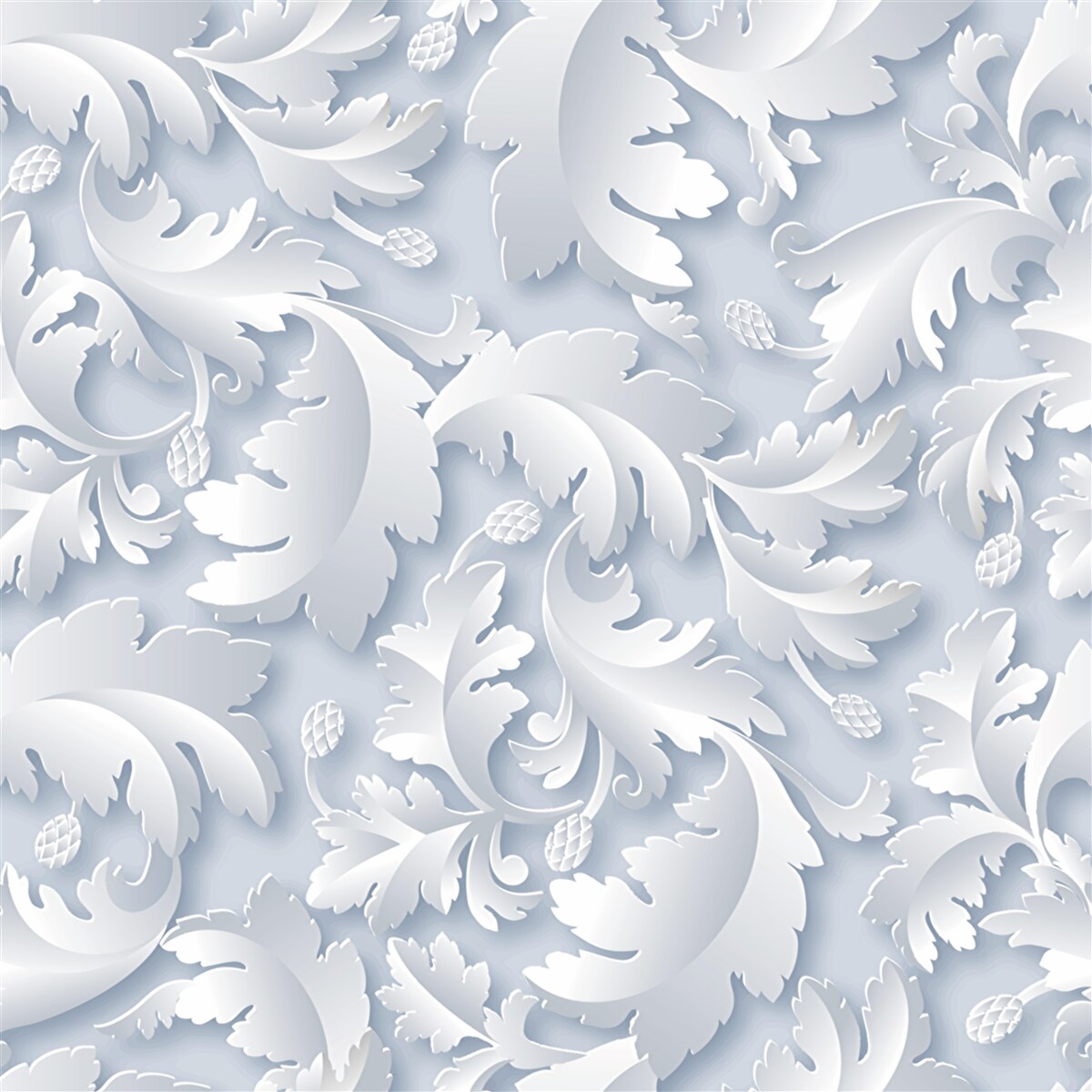 Fotobehang abstract met witte en zilveren bladeren