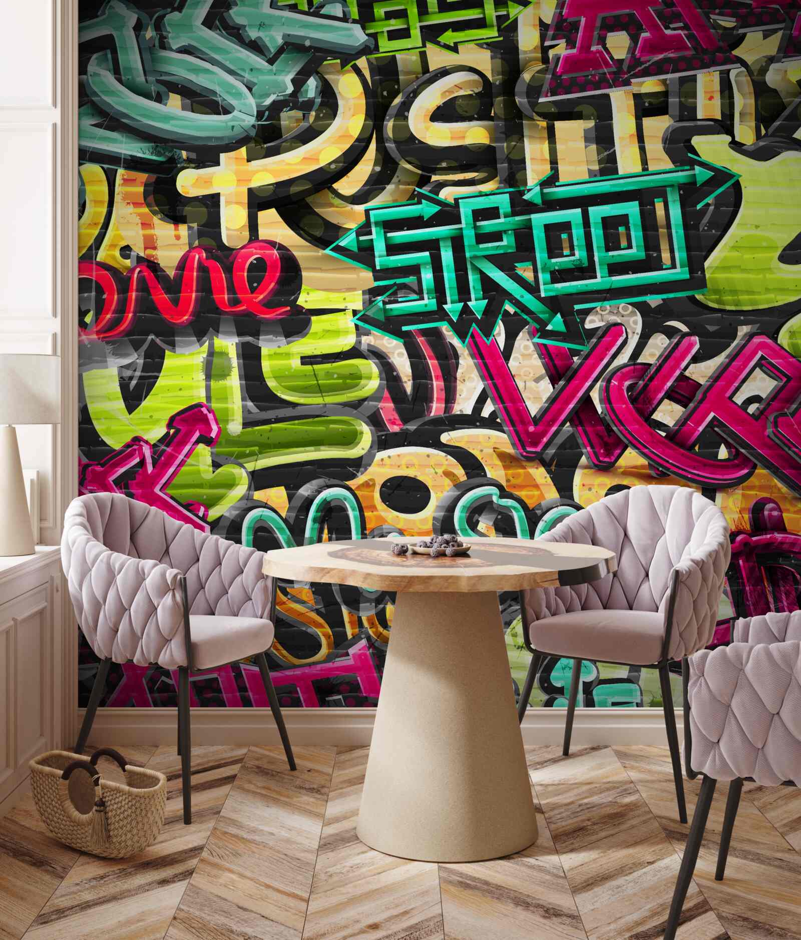 Fotobehang graffitistijl belettering