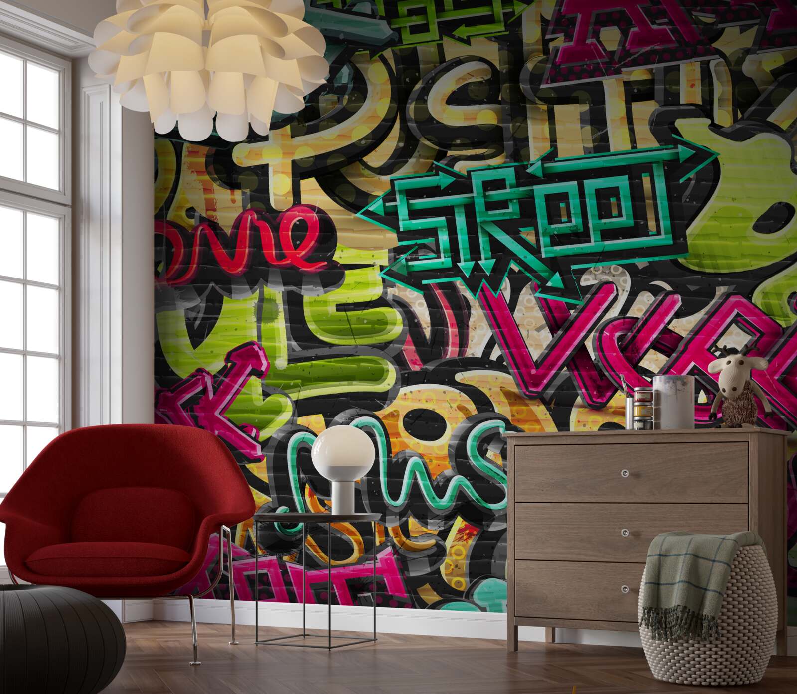 Fotobehang graffitistijl belettering