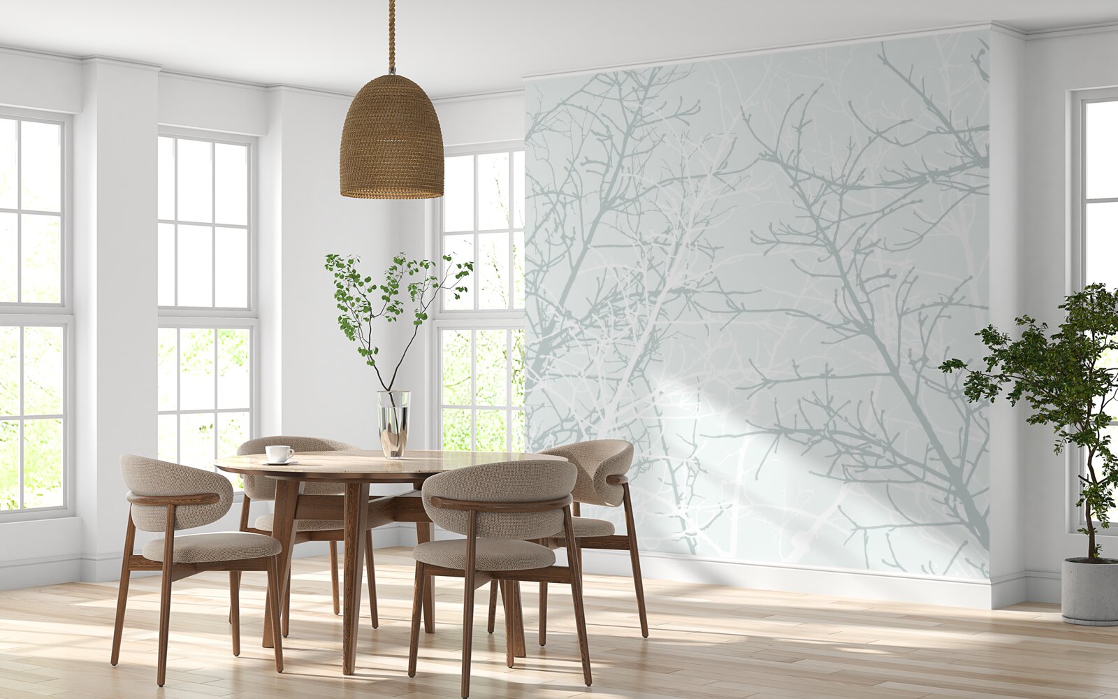 Fotobehang dunne boomtakken in de herfst