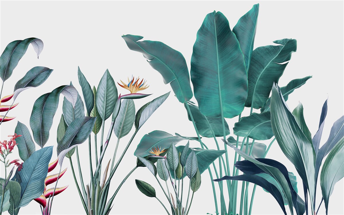 Fotobehang groene bloemen in de rokerige tropen