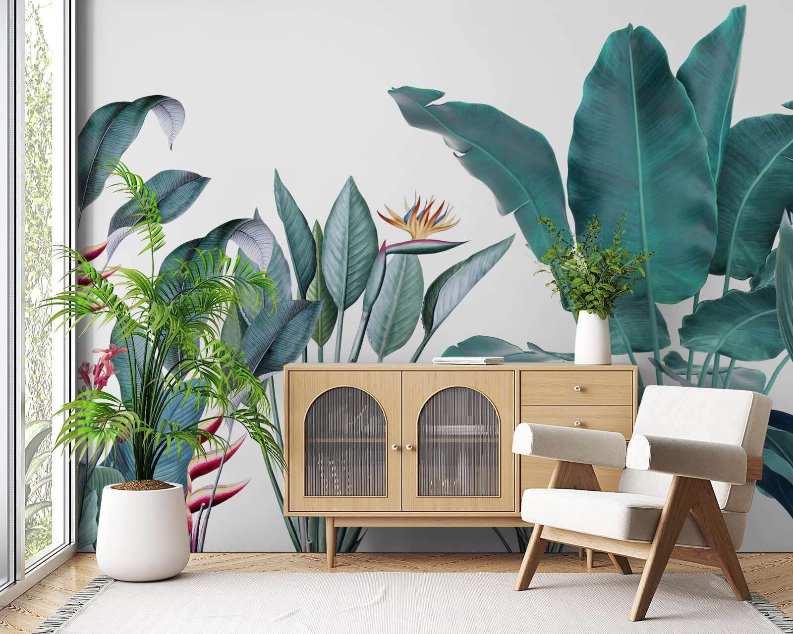 Fotobehang groene bloemen in de rokerige tropen