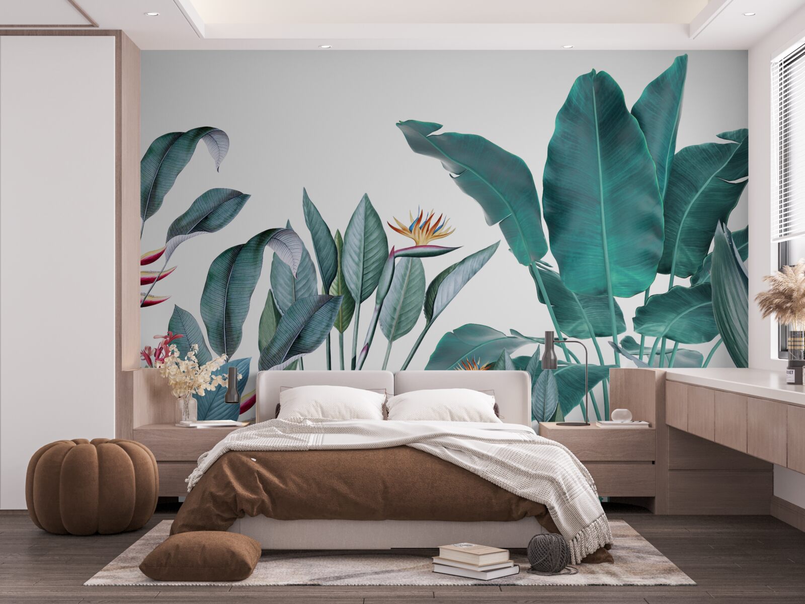 Fotobehang groene bloemen in de rokerige tropen