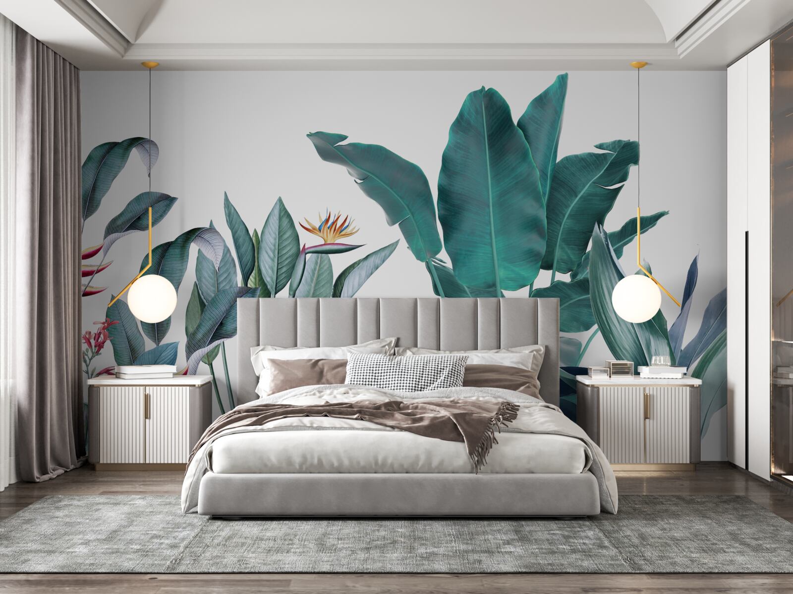 Fotobehang groene bloemen in de rokerige tropen