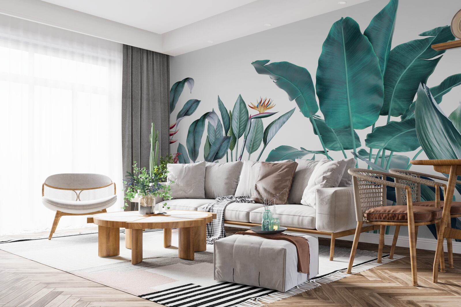 Fotobehang groene bloemen in de rokerige tropen