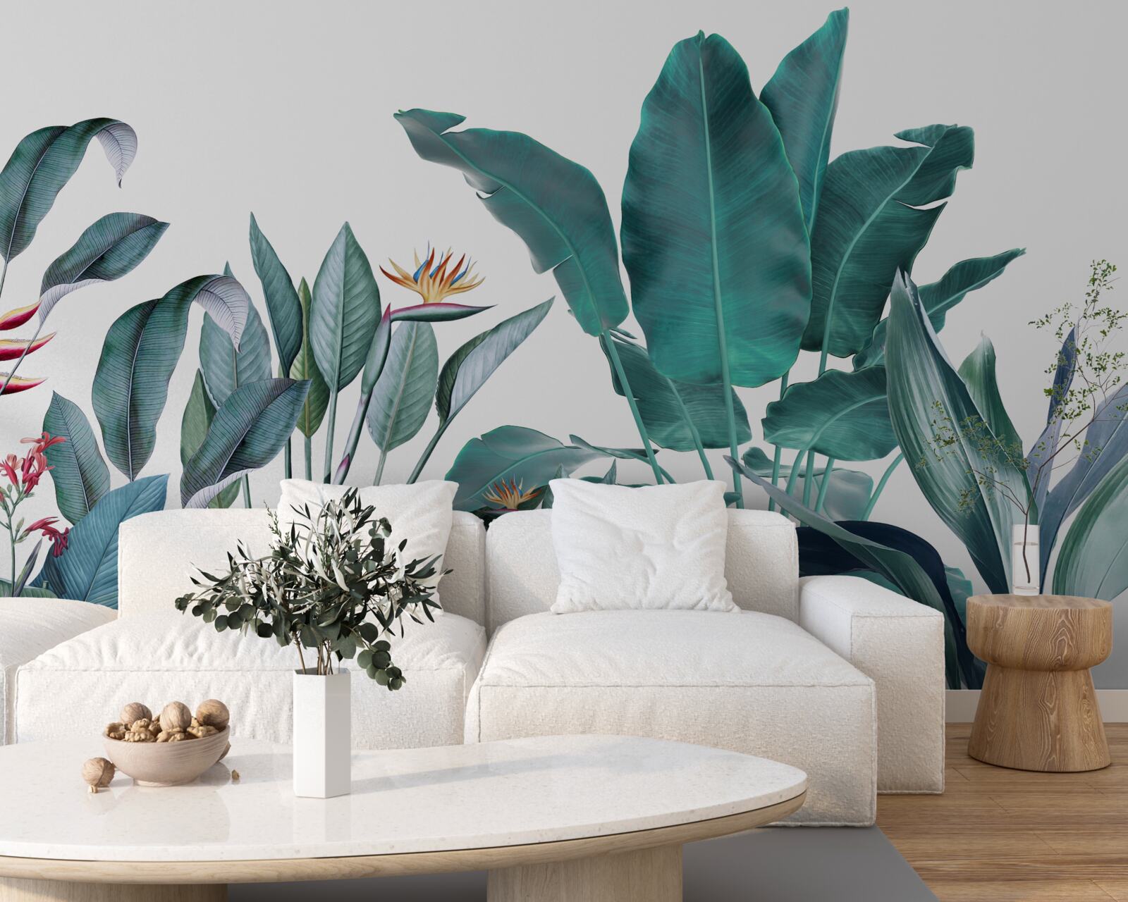 Fotobehang groene bloemen in de rokerige tropen