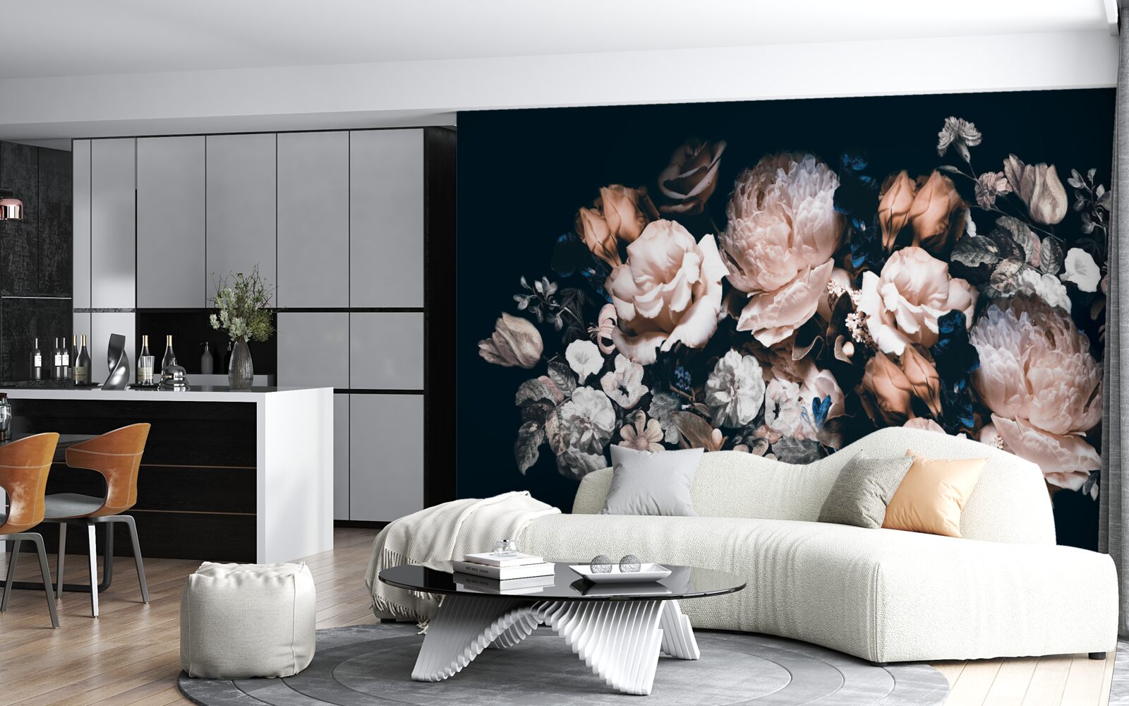 Fotobehang Bloemen in witte en roze tinten in het arrangement