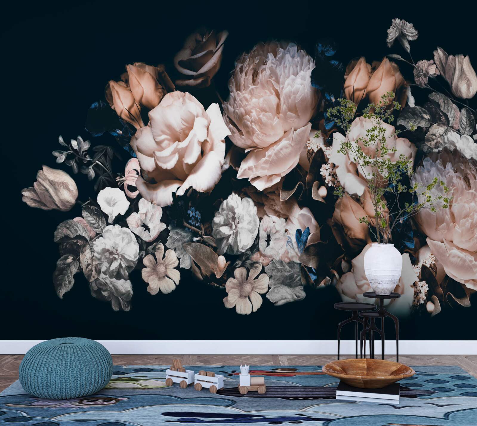 Fotobehang Bloemen in witte en roze tinten in het arrangement