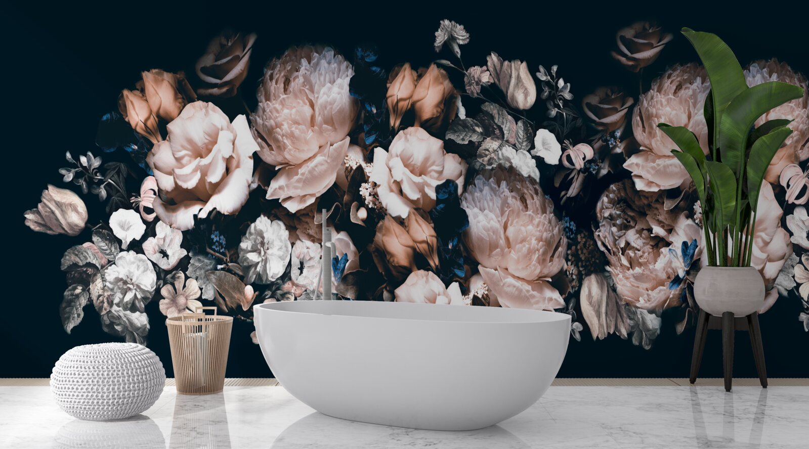 Fotobehang Bloemen in witte en roze tinten in het arrangement